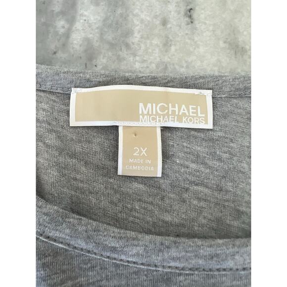 Michael Michael Kors Gray Knit Top Tunic Studded Logo Size 2X Casual Winter Fall - Picture 4 of 8